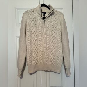 Gap Medium oatmeal 1/4 zip chunky cable knit Irish knit fisherman sweater warm